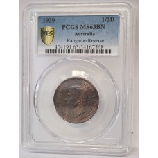 AUSTRALIA 1939 . HALF 1/2 PENNY . ROO . PCGS MS63
